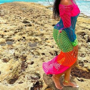 Boohoo Neon Crochet Swim Cover-Up